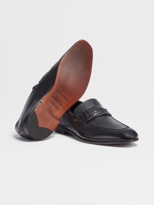 Dark Brown Zegna Nappa And Alligator L'Asola Loafers | ALHMKQU-14