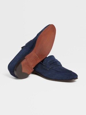 Light Blue Zegna Suede L'Asola Moccasin | HPBMTGF-57