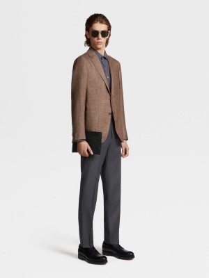 Light Brown / Orange Zegna Microstructure Wool Silk Linen Fairway Jacket | IJZFQAN-36