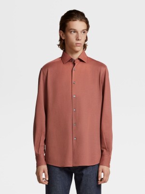 Light Burgundy Zegna Pure Cotton Jersey Long-sleeve Shirt | LJMEOVH-85