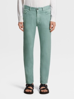 Light Turquoise Green Zegna Stretch Linen And Cotton Jeans | DRJMPYZ-81