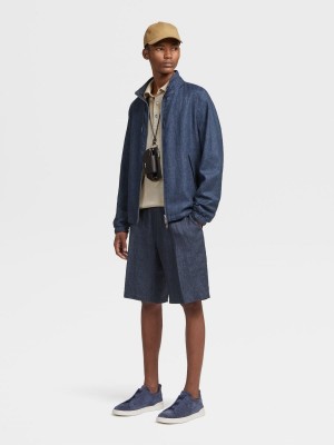 Navy Blue Zegna Pure Linen Blouson | NYVJUHC-95