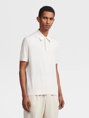 White Zegna Baby Island Cotton And Cashmere Knit Short-sleeve Polo | LMQECYI-95