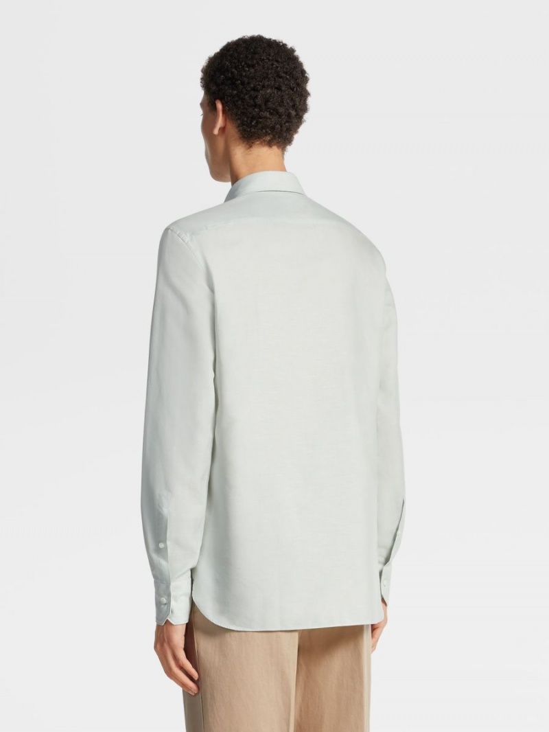Beige Zegna Crossover Blend Cotton Linen And Silk Long-sleeve Tailoring Shirt | EWQHFIJ-03