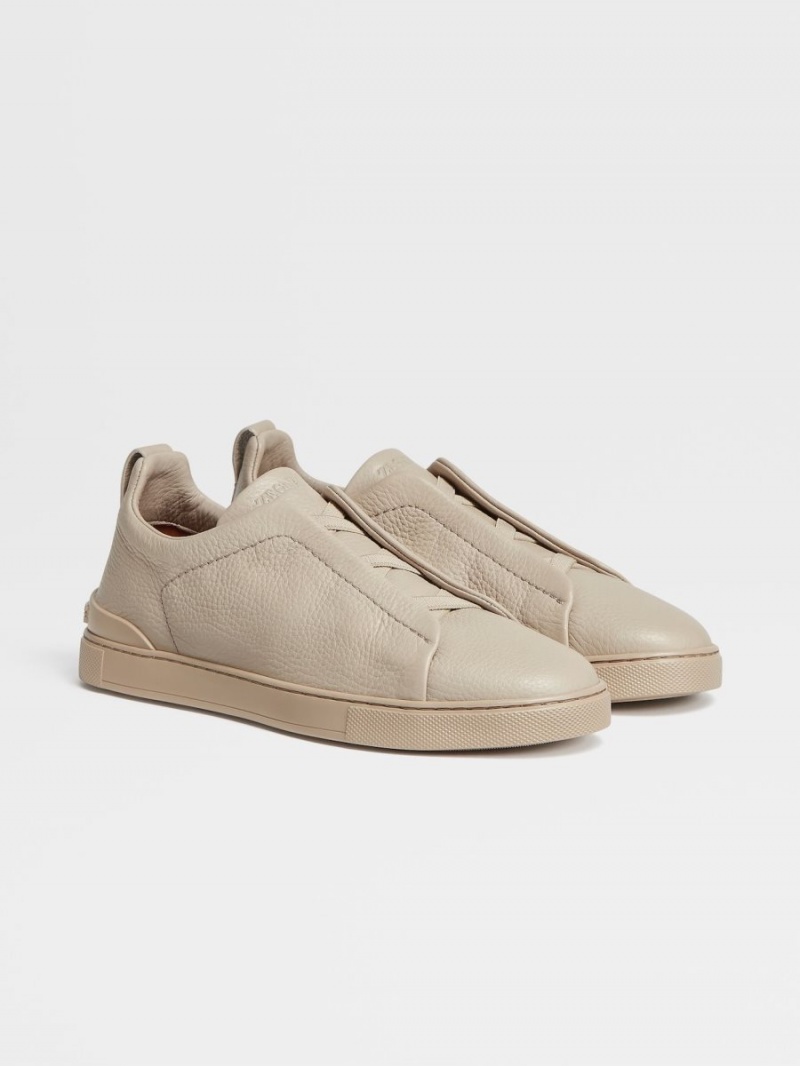 Beige Zegna Deerskin Triple Stitch Sneakers | EVJAKHP-09