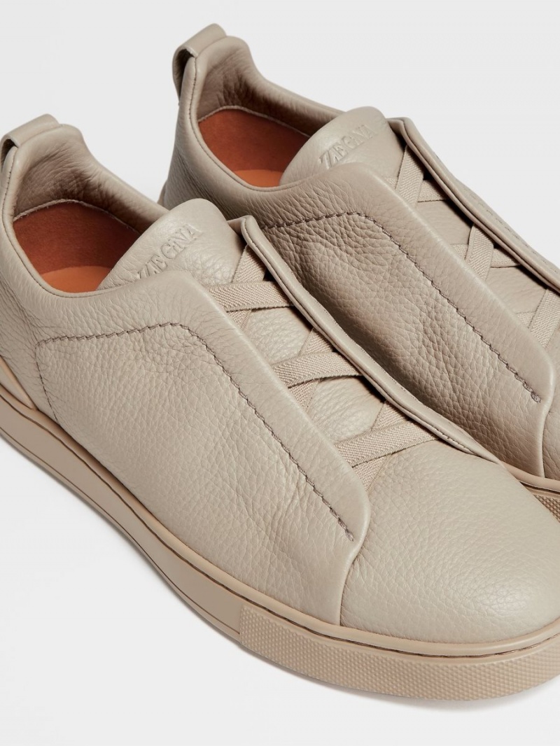 Beige Zegna Deerskin Triple Stitch Sneakers | EVJAKHP-09