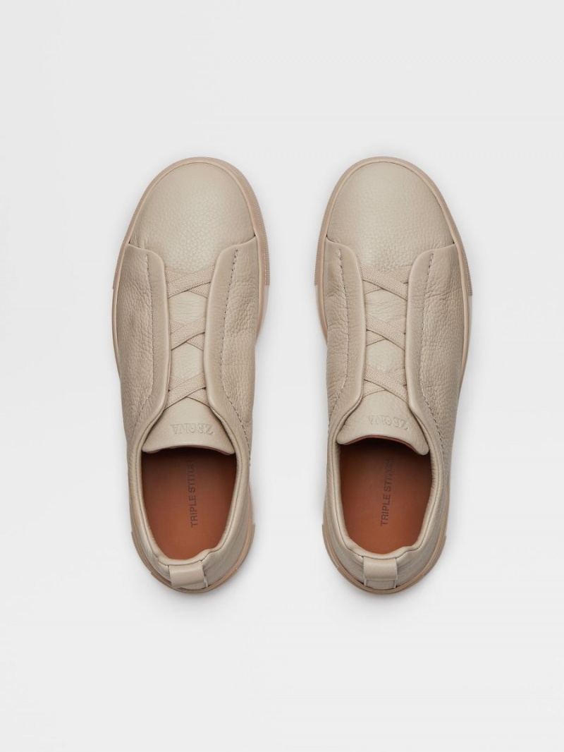 Beige Zegna Deerskin Triple Stitch Sneakers | EVJAKHP-09