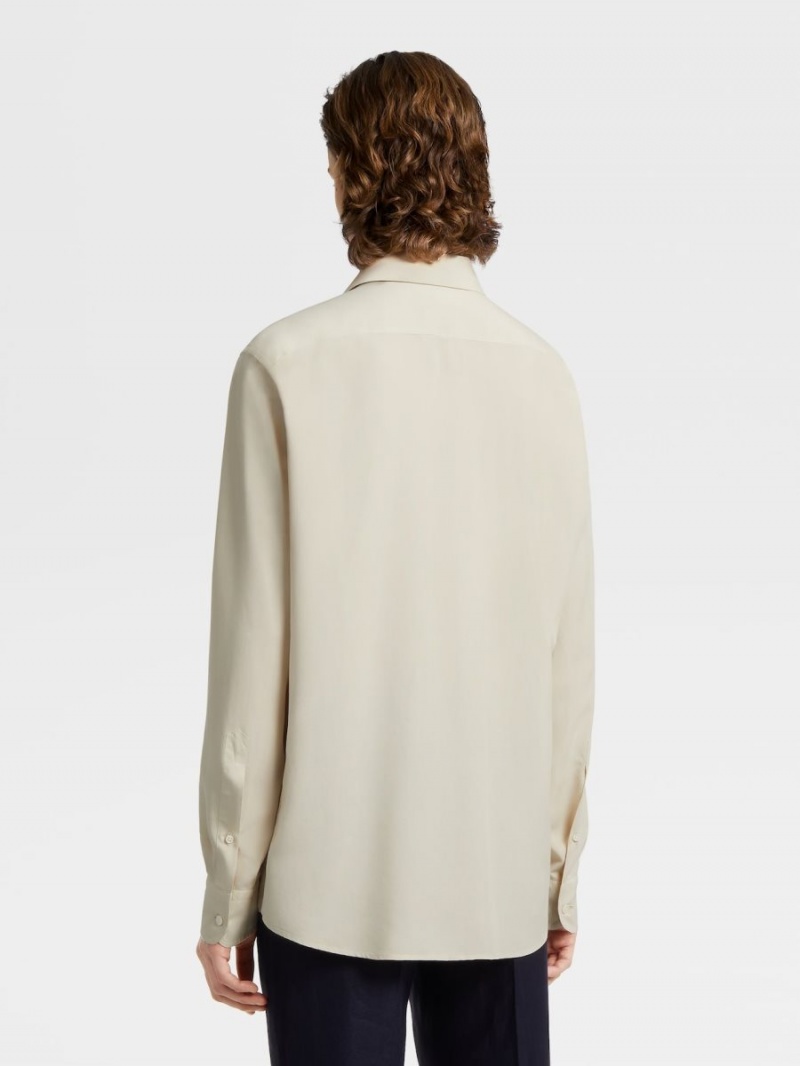 Beige Zegna Garment Dyed Pure Silk Long-sleeve Shirt | OQSLKEZ-20