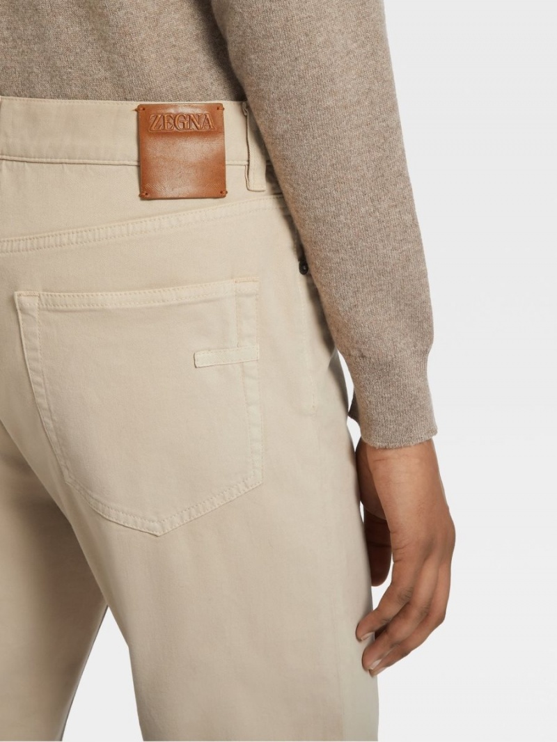 Beige Zegna Stretch Cotton Roccia Jeans | NWHJFSL-94