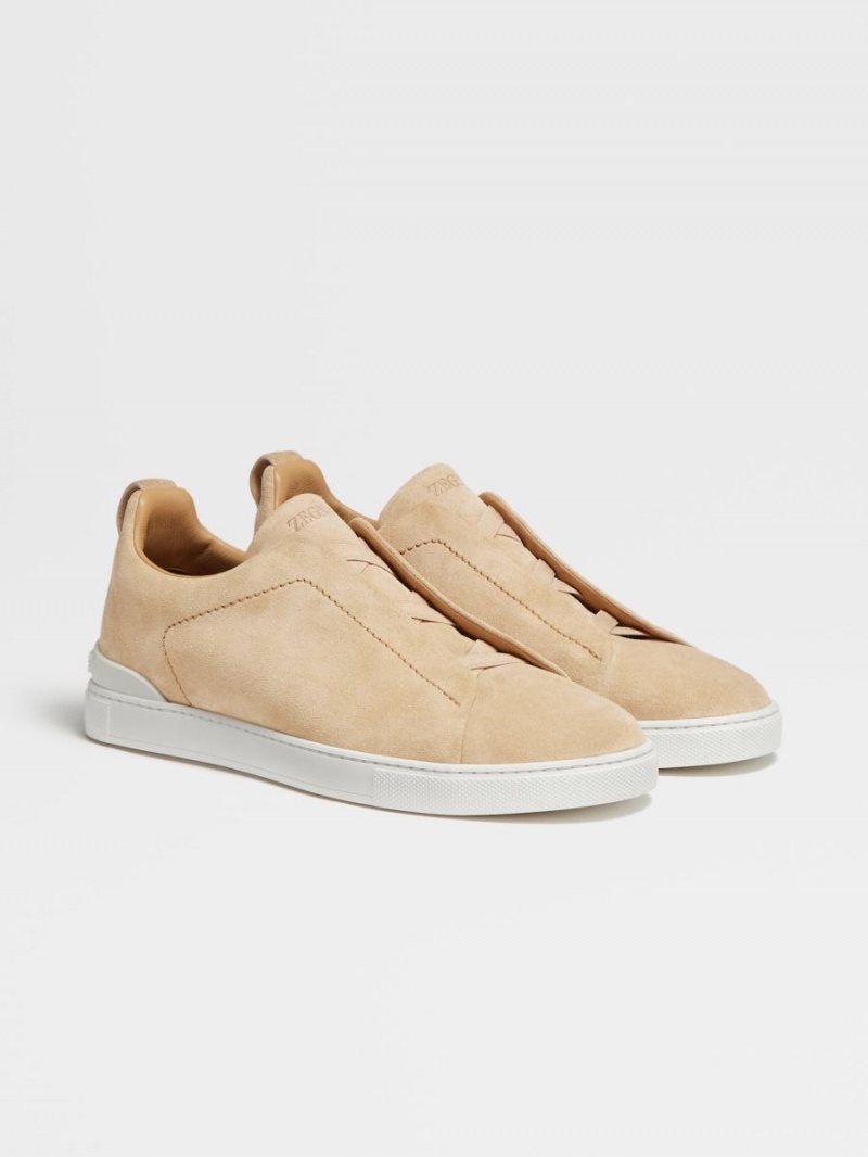 Beige Zegna Suede Triple Stitch Low Top Sneakers | AOSBRFP-34