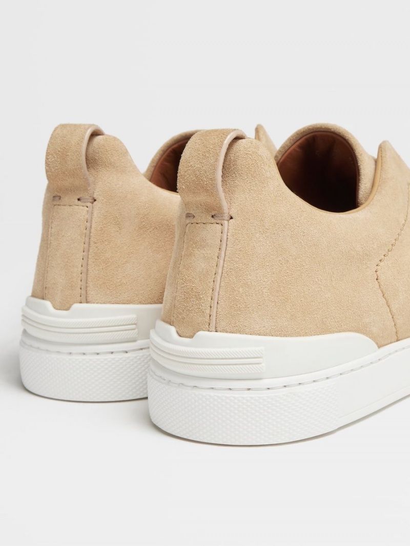 Beige Zegna Suede Triple Stitch Low Top Sneakers | AOSBRFP-34
