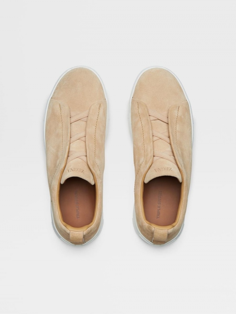 Beige Zegna Suede Triple Stitch Low Top Sneakers | AOSBRFP-34