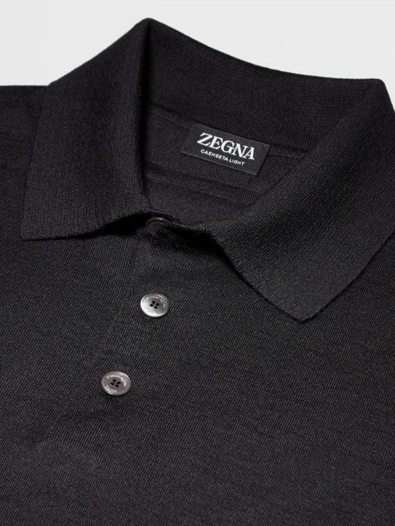 Black Zegna Cashseta Polo Shirt | YDAVSTO-92