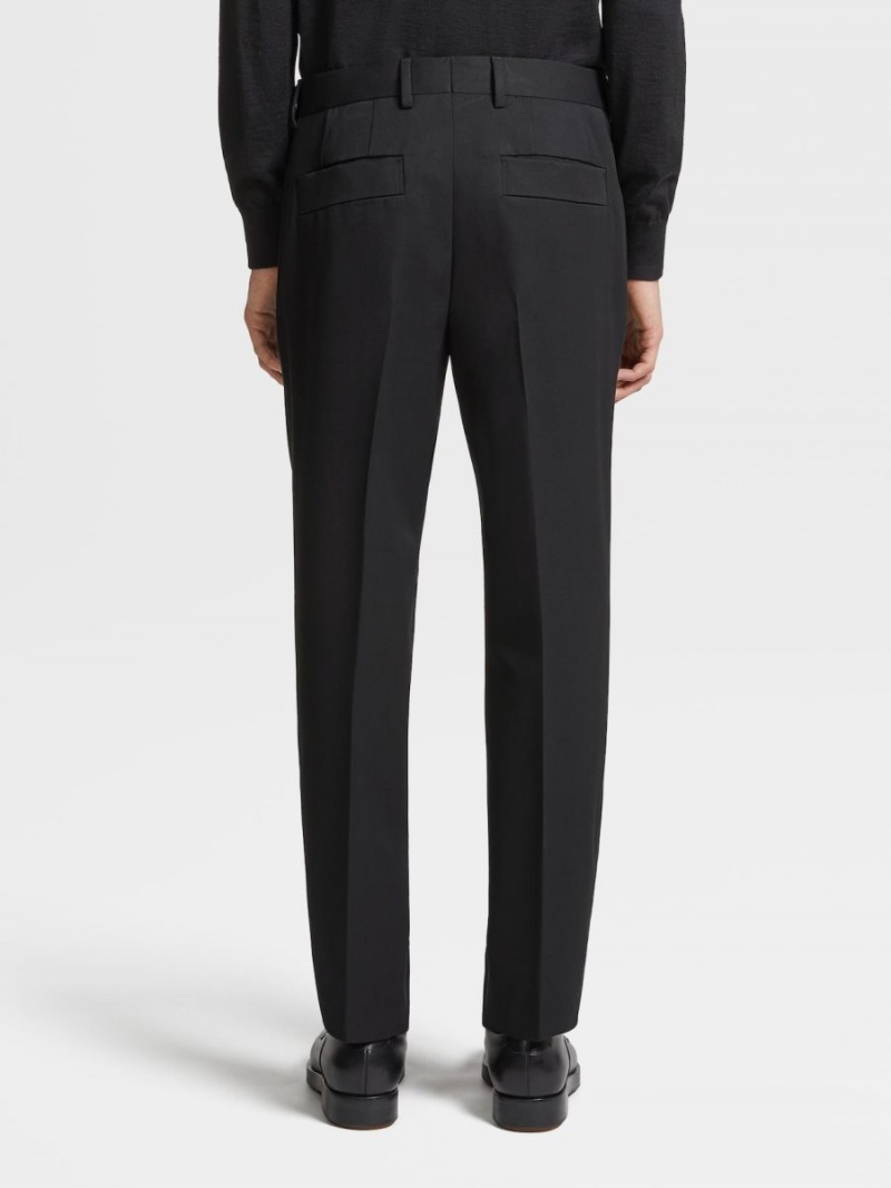 Black Zegna Cotton And Wool Double Pleat Pants | JKGOSMD-57