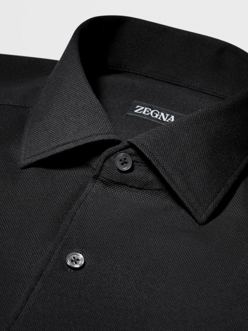Black Zegna Cotton Jersey Long-sleeve Shirt | HIMZVLS-52