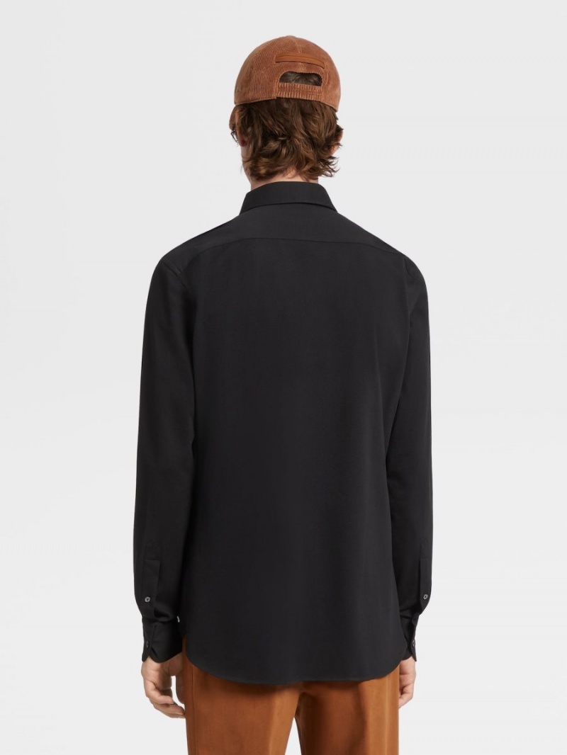Black Zegna Cotton Jersey Long-sleeve Shirt | HIMZVLS-52