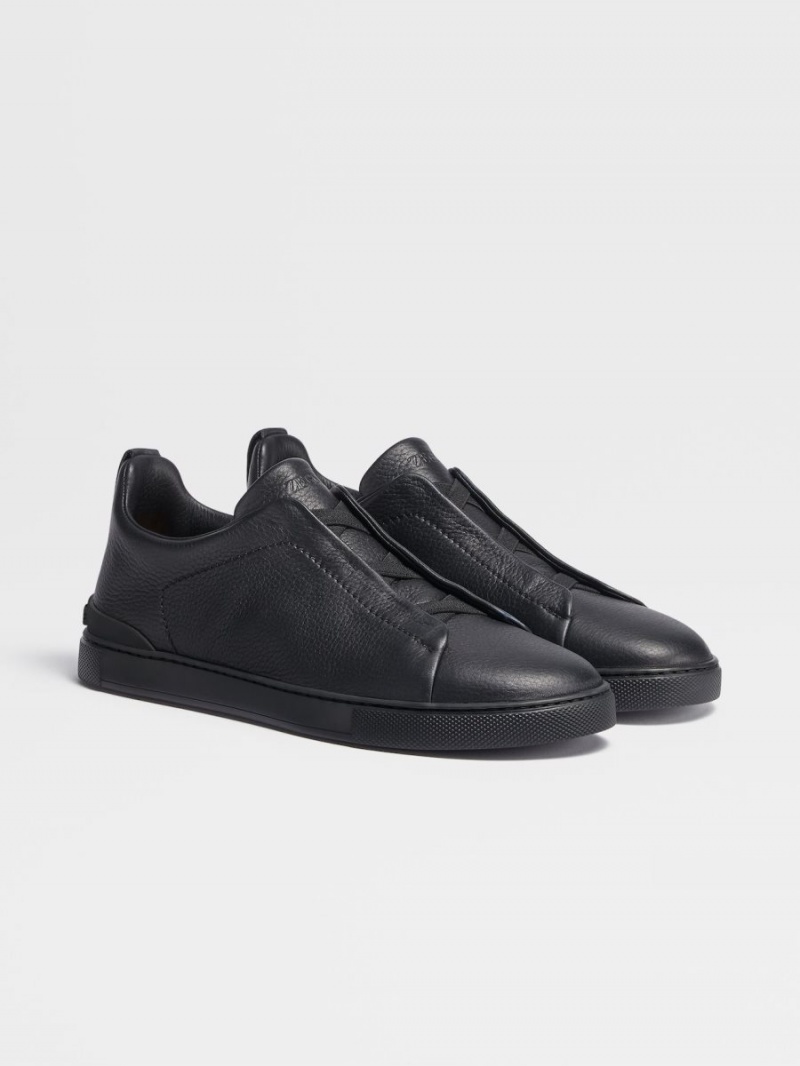 Black Zegna Deerskin Triple Stitch Sneakers | CZLVNAB-93