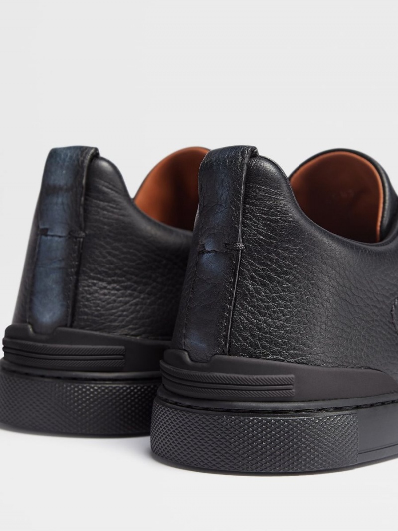 Black Zegna Deerskin Triple Stitch Sneakers | CZLVNAB-93