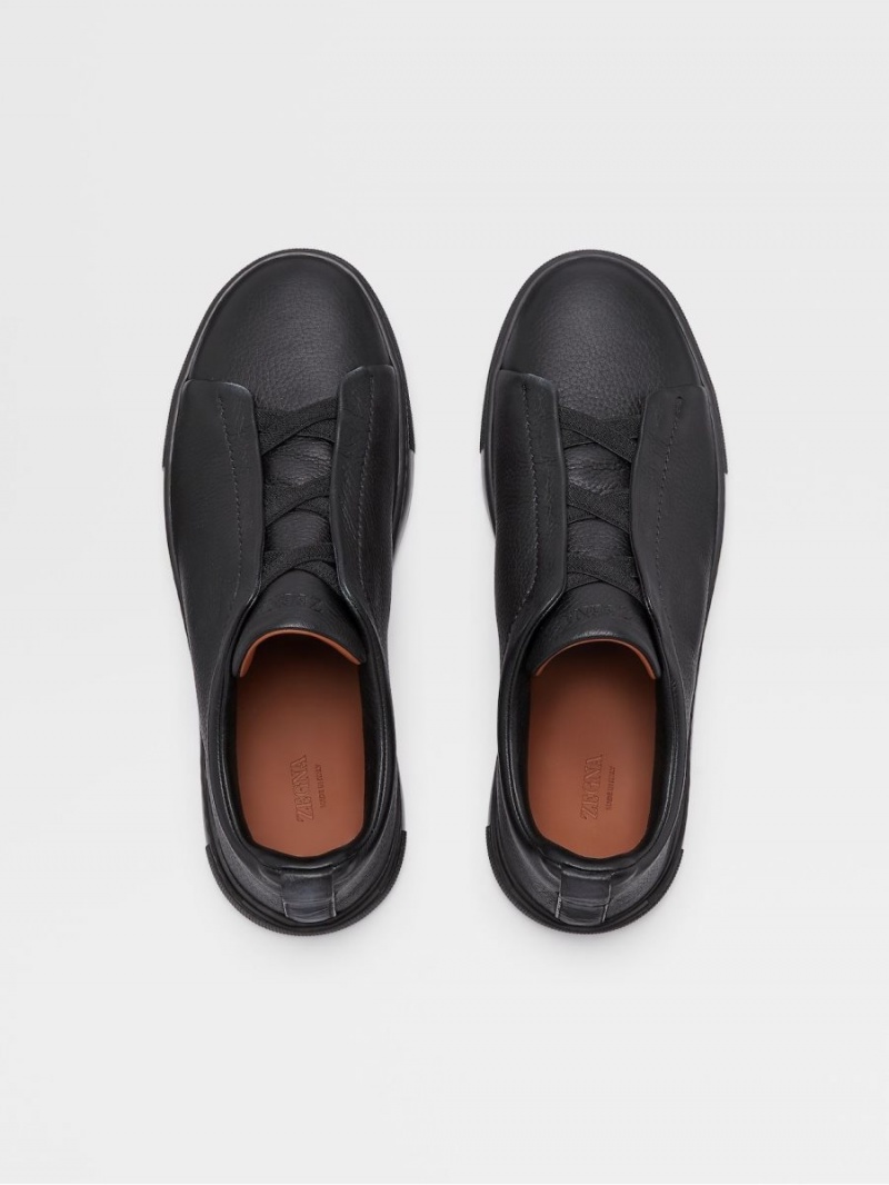 Black Zegna Deerskin Triple Stitch Sneakers | CZLVNAB-93