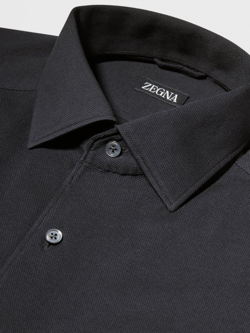 Black Zegna Pure Cotton Jersey Long-sleeve Shirt | PRJTVKM-12