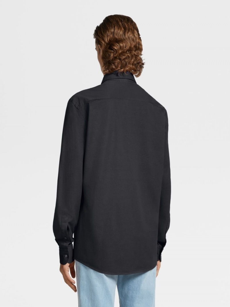 Black Zegna Pure Cotton Jersey Long-sleeve Shirt | PRJTVKM-12
