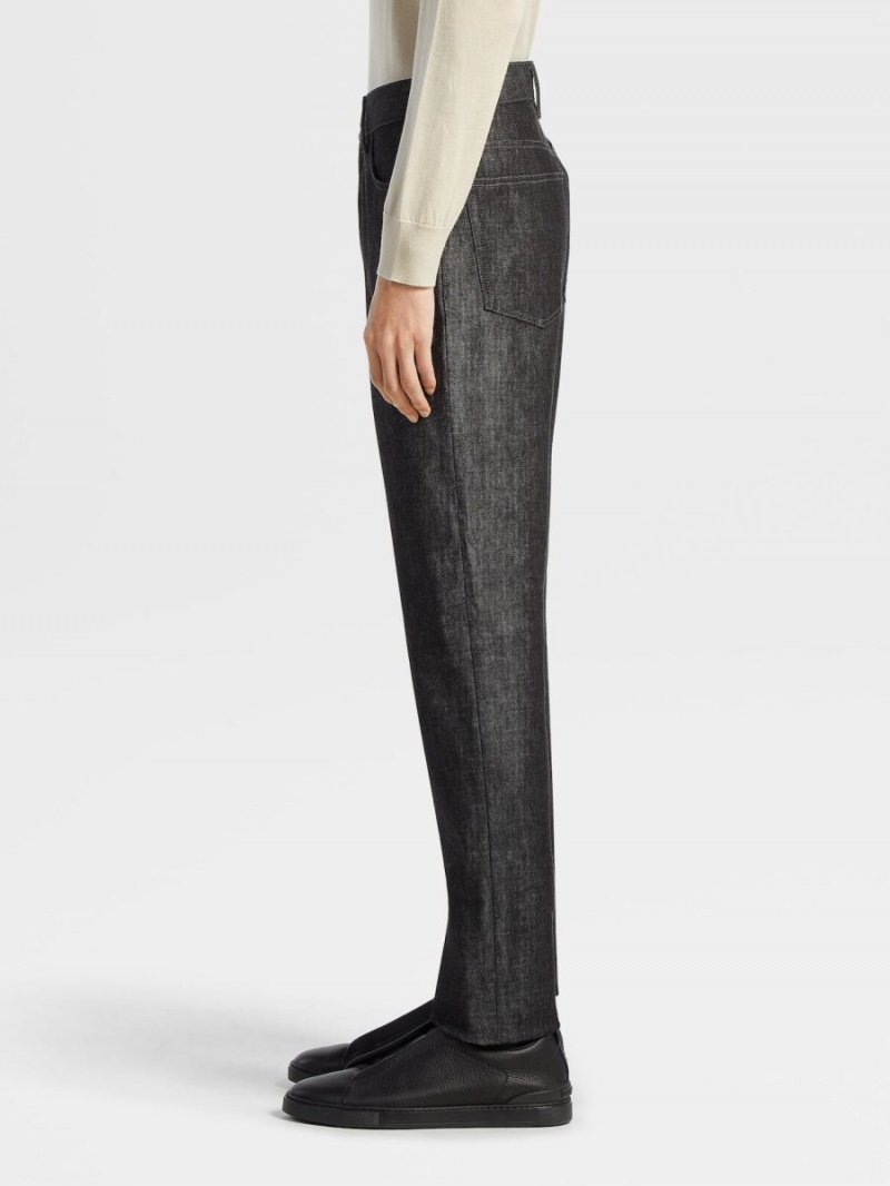 Black Zegna Rinse-washed Cotton And Cashmere Roccia Jeans | QCNHAVD-21