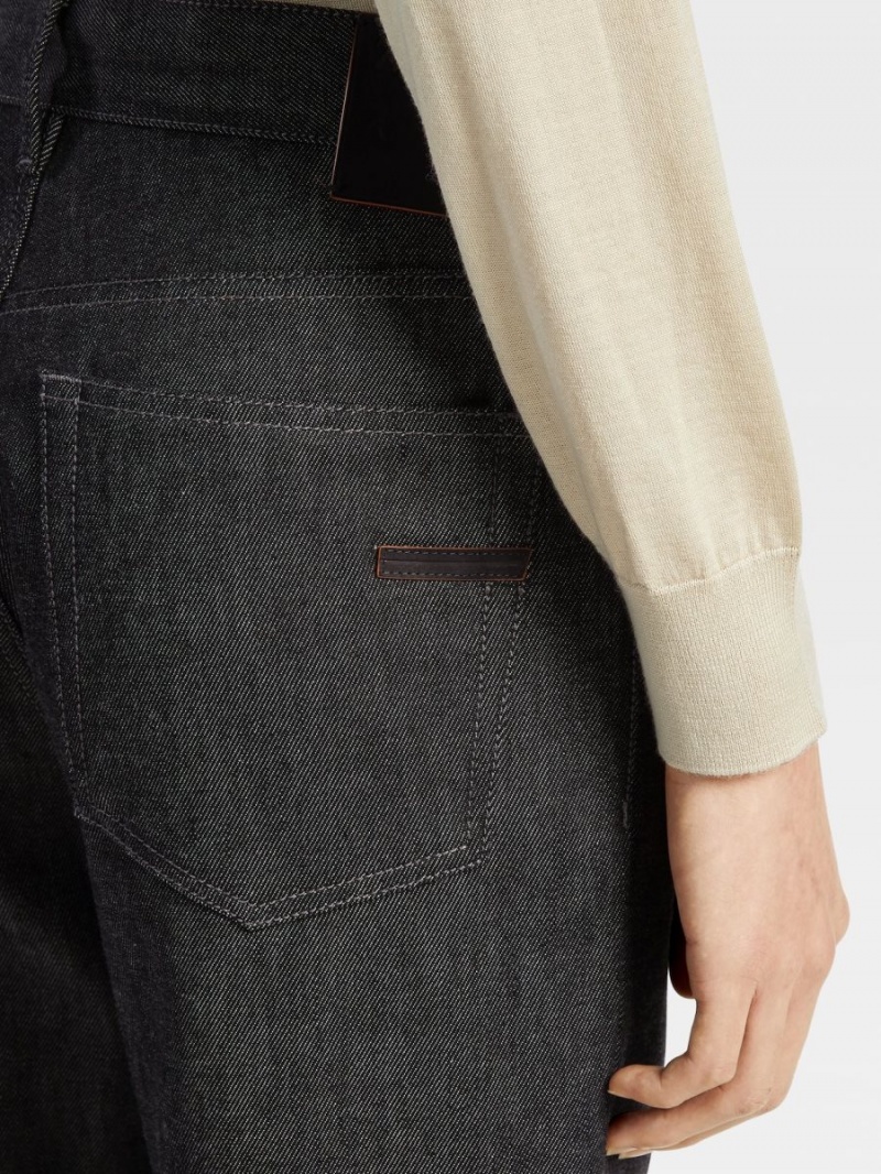 Black Zegna Rinse-washed Cotton And Cashmere Roccia Jeans | QCNHAVD-21