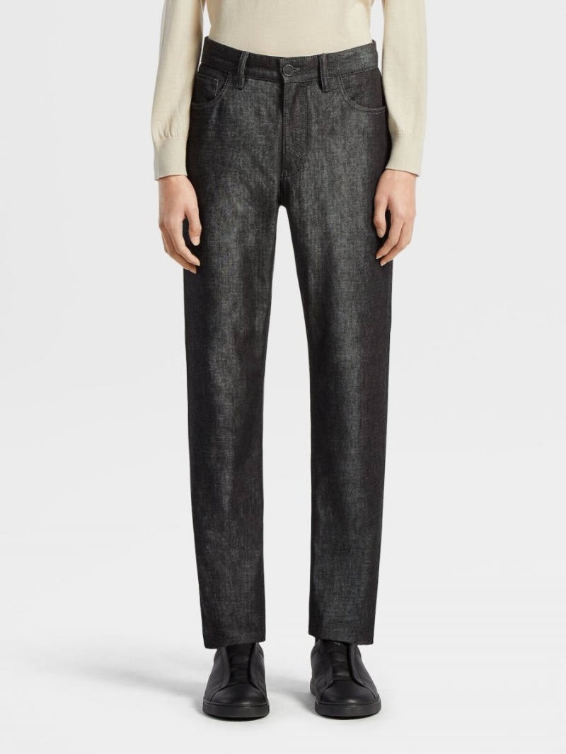 Black Zegna Rinse-washed Cotton And Cashmere Roccia Jeans | QCNHAVD-21