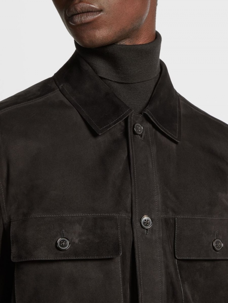 Black Zegna Suede Overshirt | GYERQHL-84