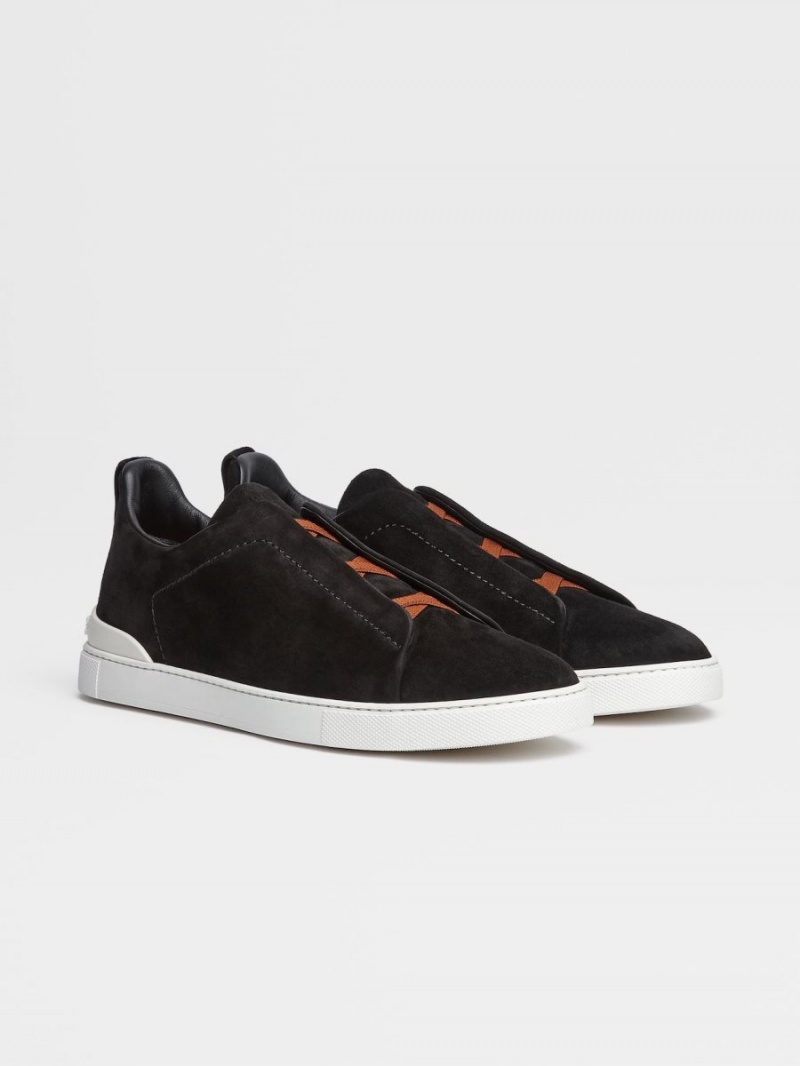 Black Zegna Suede Triple Stitch Sneakers | UAMPFKD-38