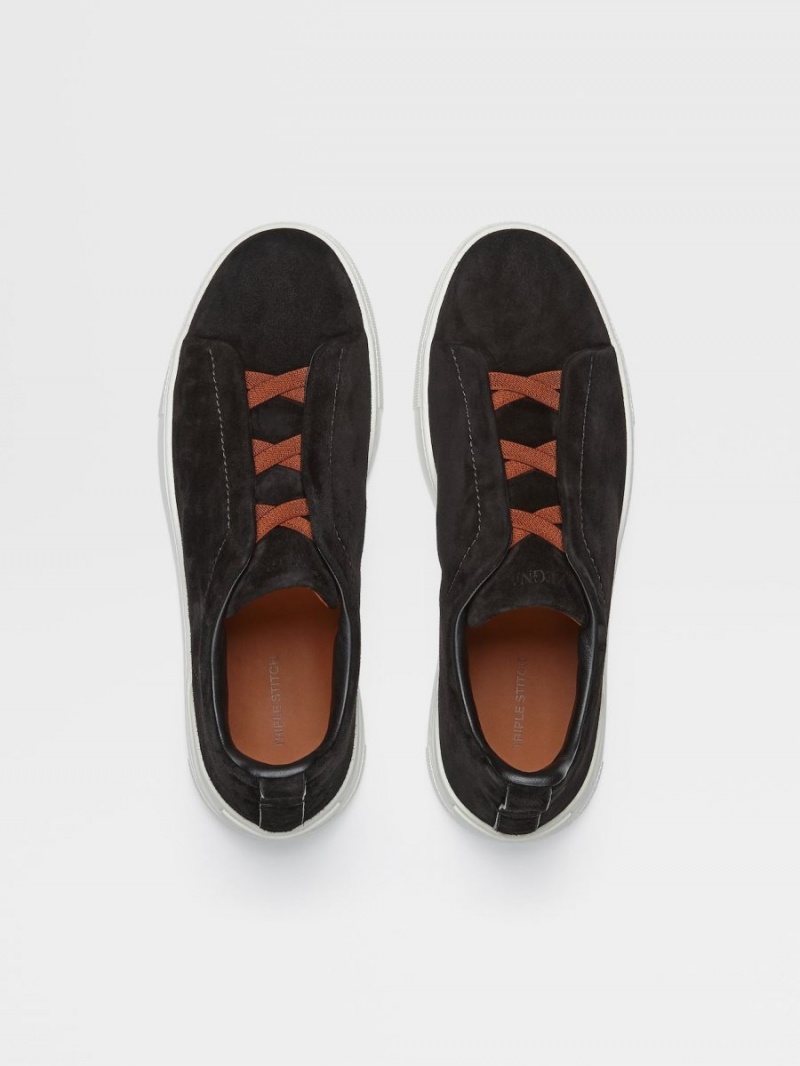 Black Zegna Suede Triple Stitch Sneakers | UAMPFKD-38
