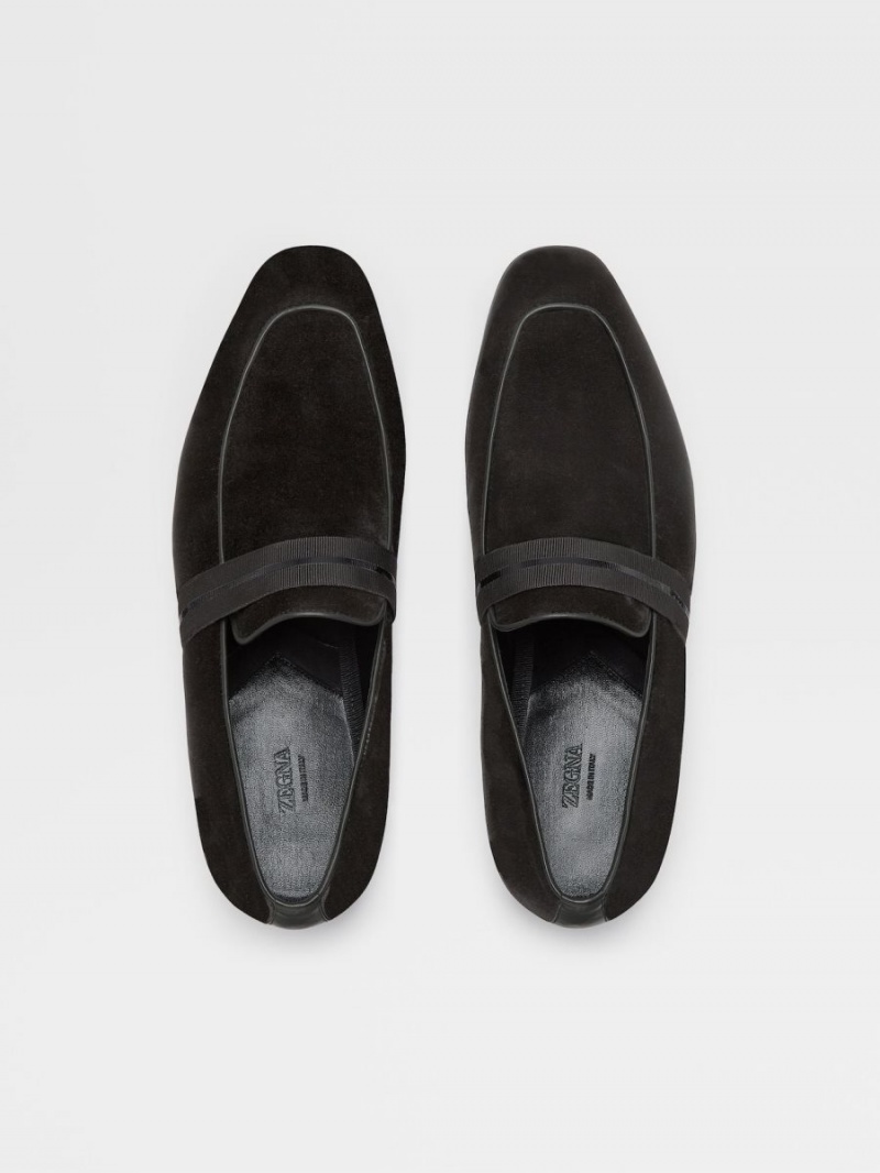 Black Zegna Velvet Lido Slip On Loafers | NVUGLPB-40
