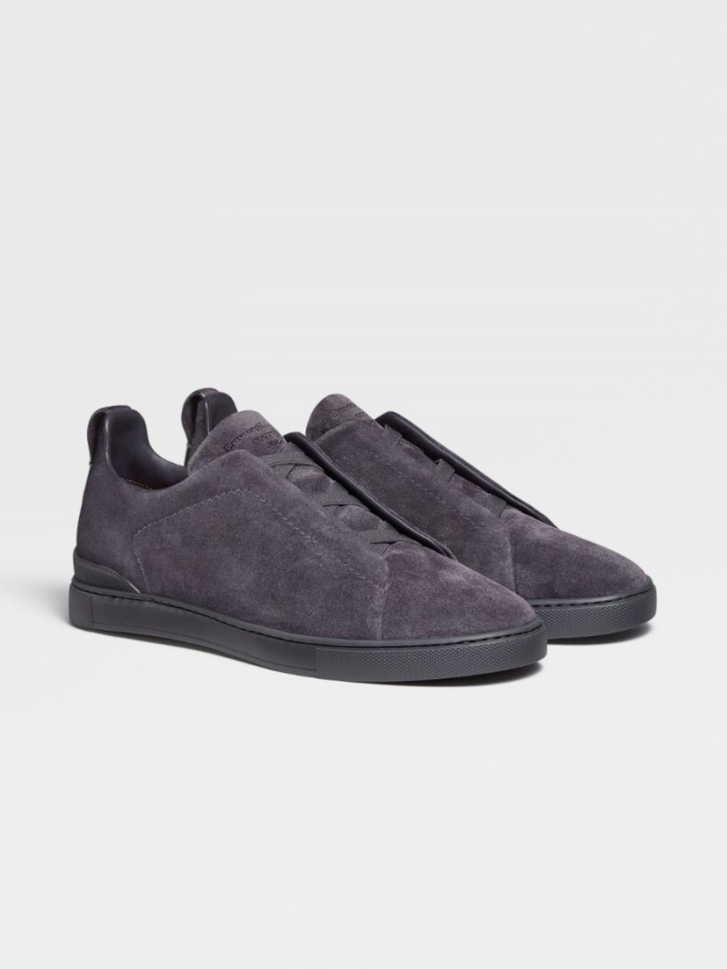 Blue Grey Zegna Suede Triple Stitch Sneakers | KOHVBWJ-09