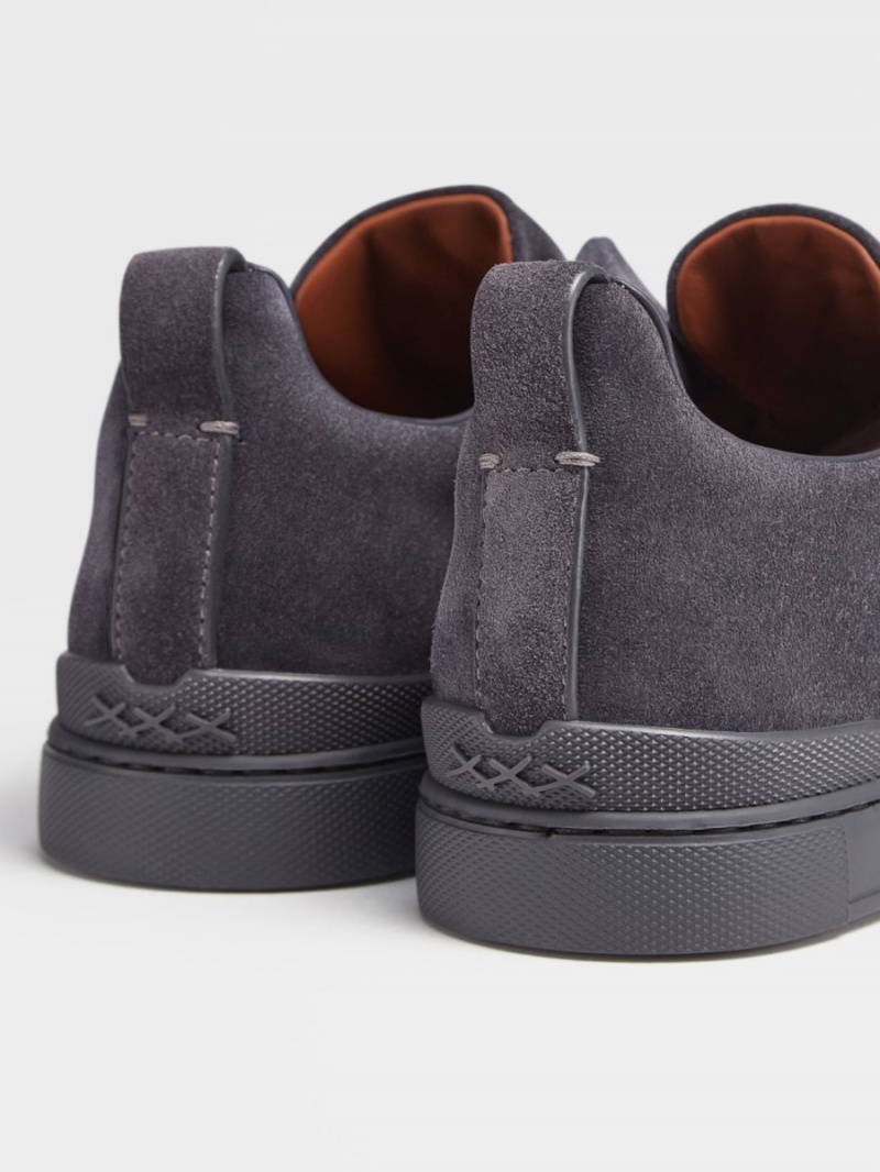 Blue Grey Zegna Suede Triple Stitch Sneakers | KOHVBWJ-09