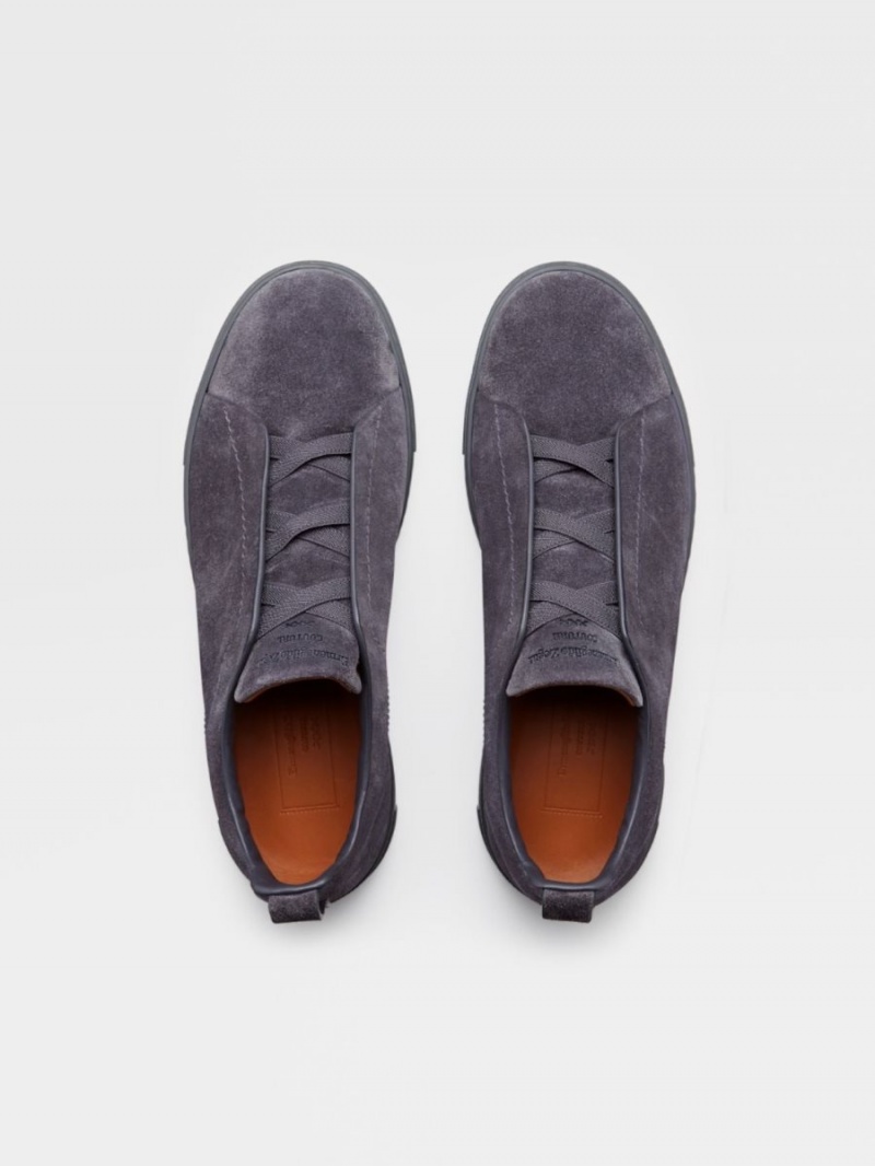 Blue Grey Zegna Suede Triple Stitch Sneakers | KOHVBWJ-09