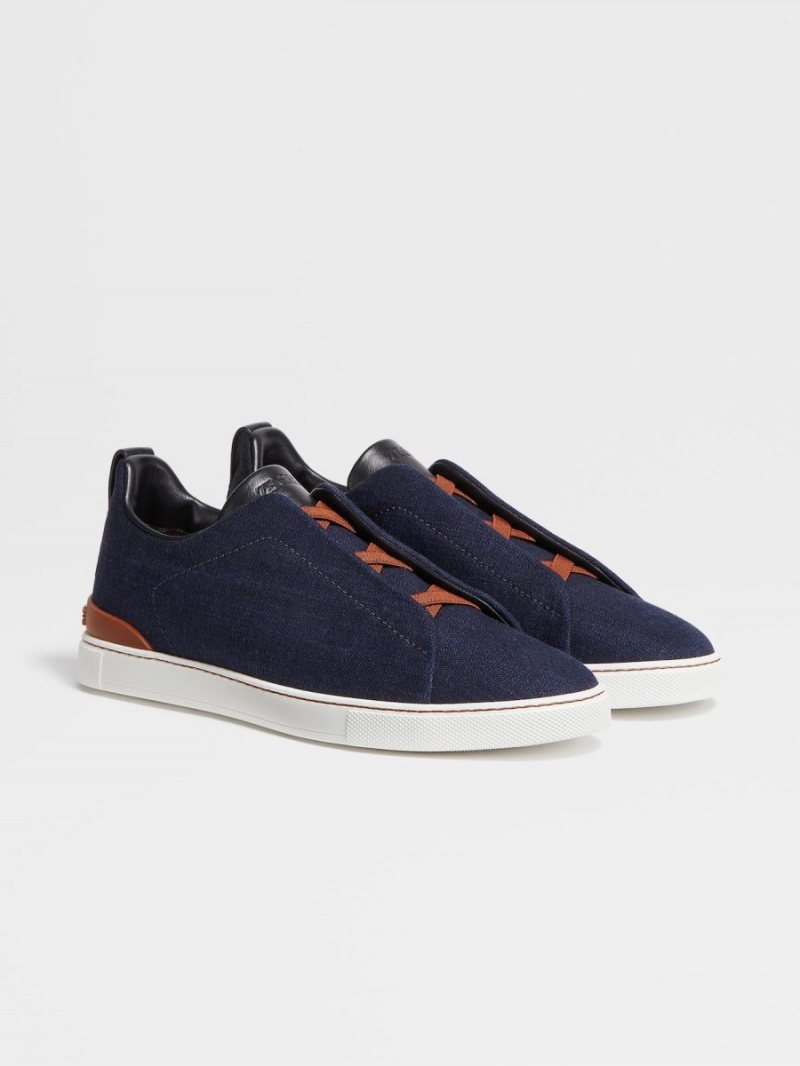 Blue Zegna Cotton Denim Triple Stitch Sneakers | TQEXGLM-28