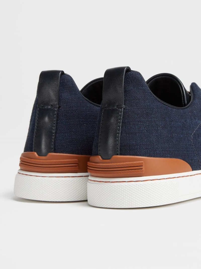 Blue Zegna Cotton Denim Triple Stitch Sneakers | TQEXGLM-28