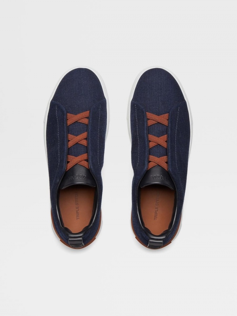 Blue Zegna Cotton Denim Triple Stitch Sneakers | TQEXGLM-28
