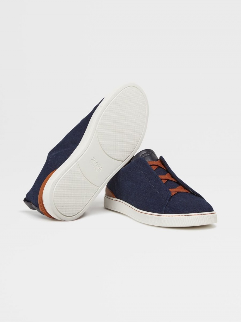 Blue Zegna Cotton Denim Triple Stitch Sneakers | TQEXGLM-28