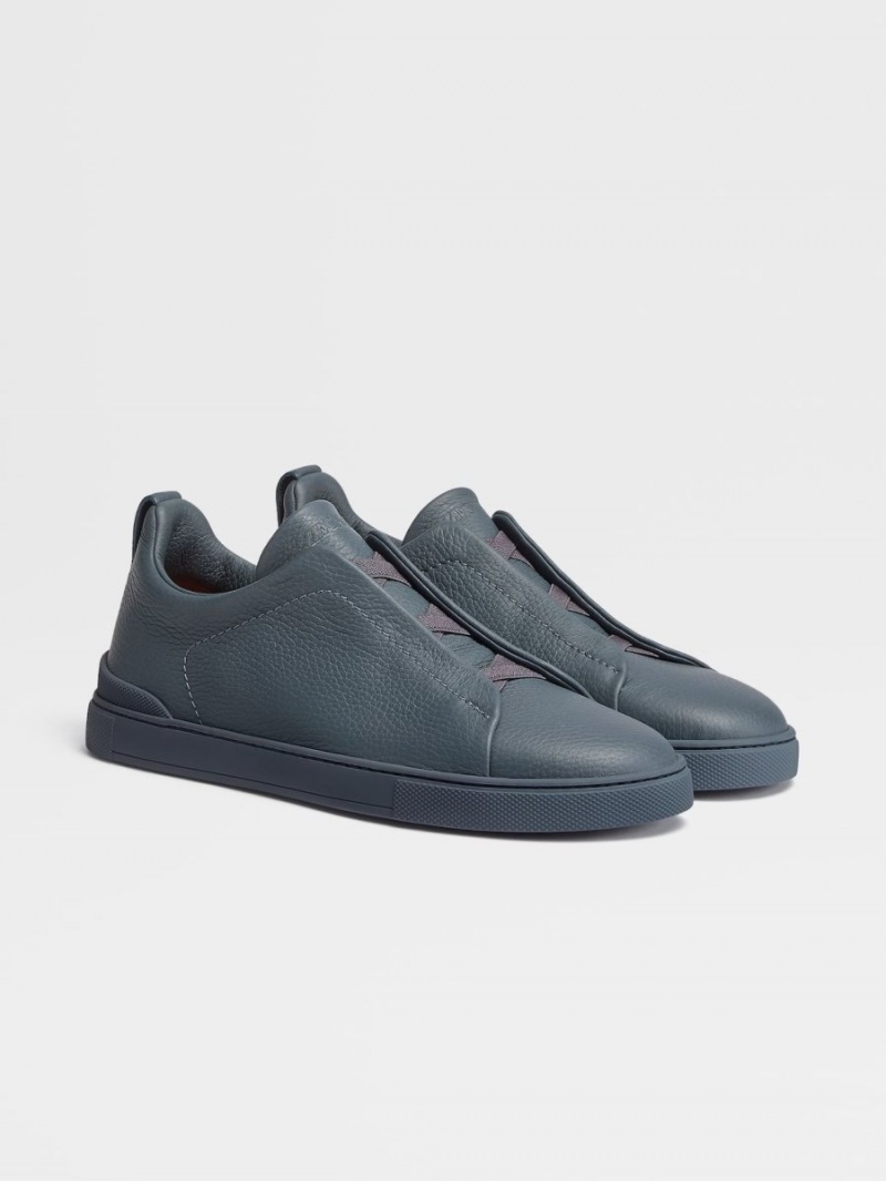 Blue Zegna Deerskin Triple Stitch Low Top Sneakers | KCRGAUB-69