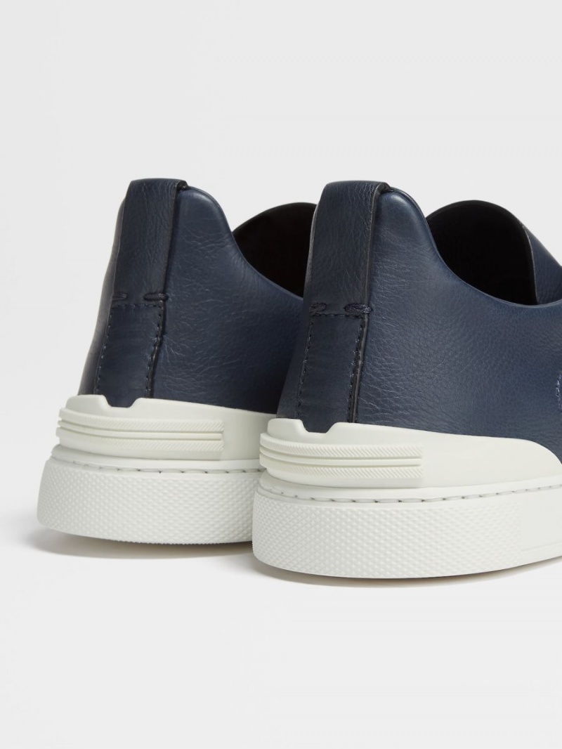 Blue Zegna Leather Triple Stitch Sneakers | BVDOHFY-03