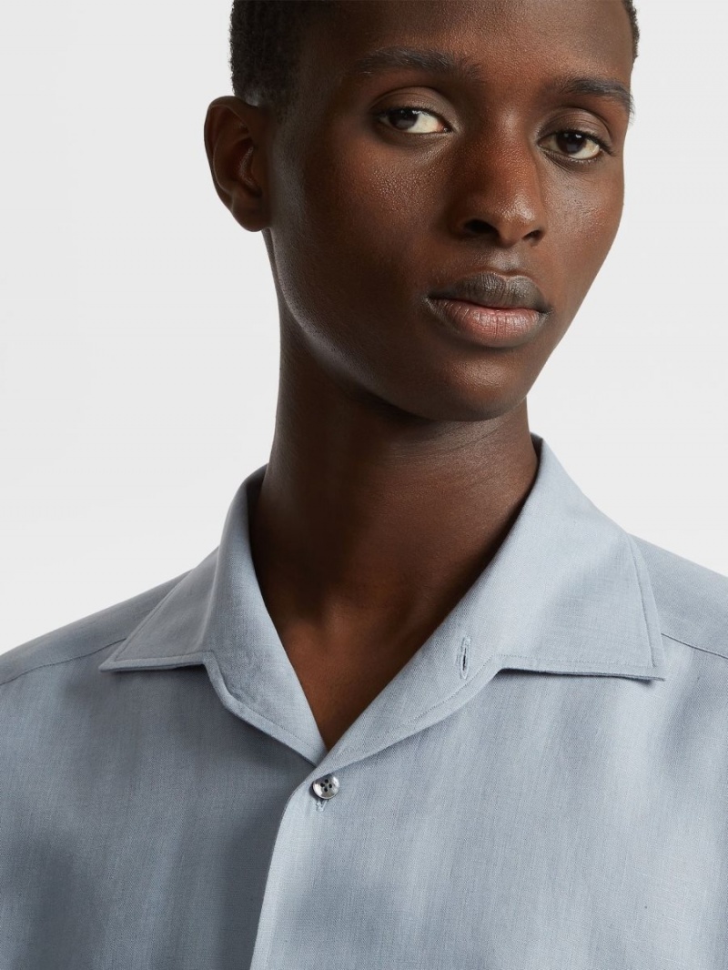Blue Zegna Linen Shirt | HLVAOEW-35