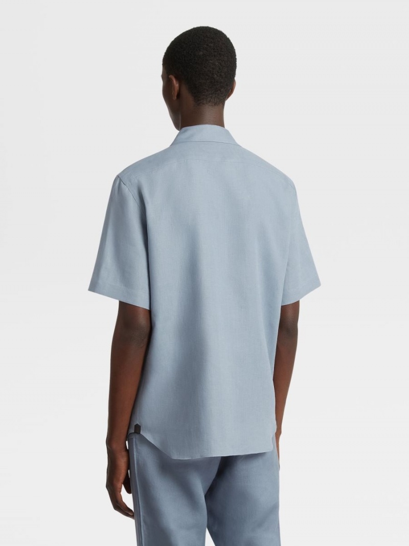 Blue Zegna Linen Shirt | HLVAOEW-35