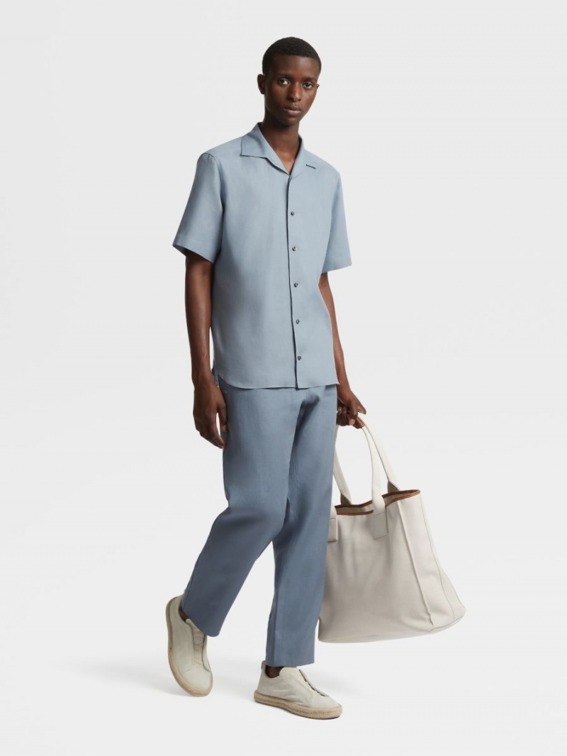 Blue Zegna Linen Shirt | HLVAOEW-35