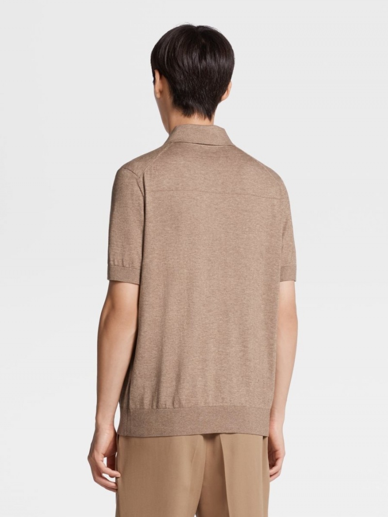 Brown Zegna Baby Island Cotton And Cashmere Knit Short-sleeve Polo | NIZOMEY-34