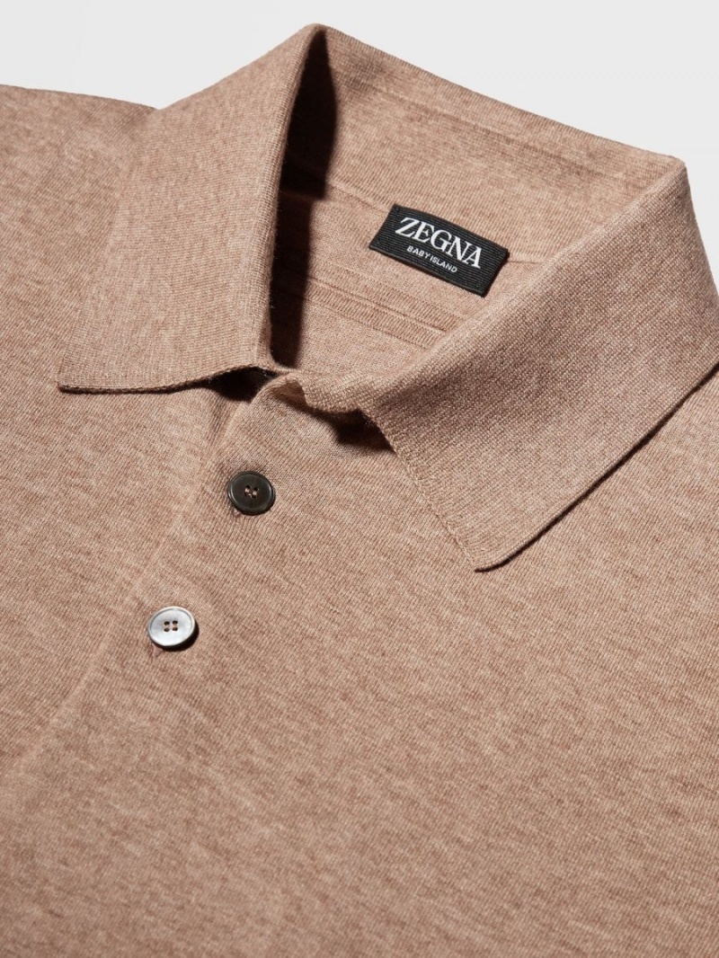 Brown Zegna Baby Island Cotton And Cashmere Knit Short-sleeve Polo | NIZOMEY-34