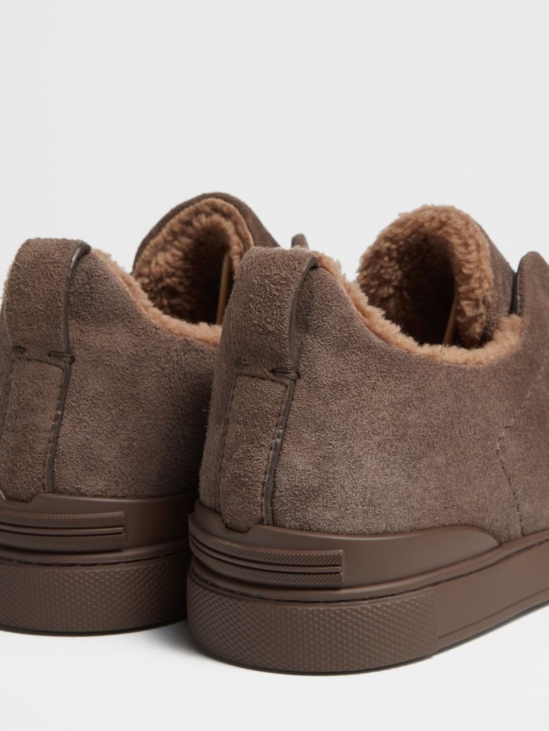 Brown Zegna Leather Triple Stitch Sneakers | IZFKNQA-09