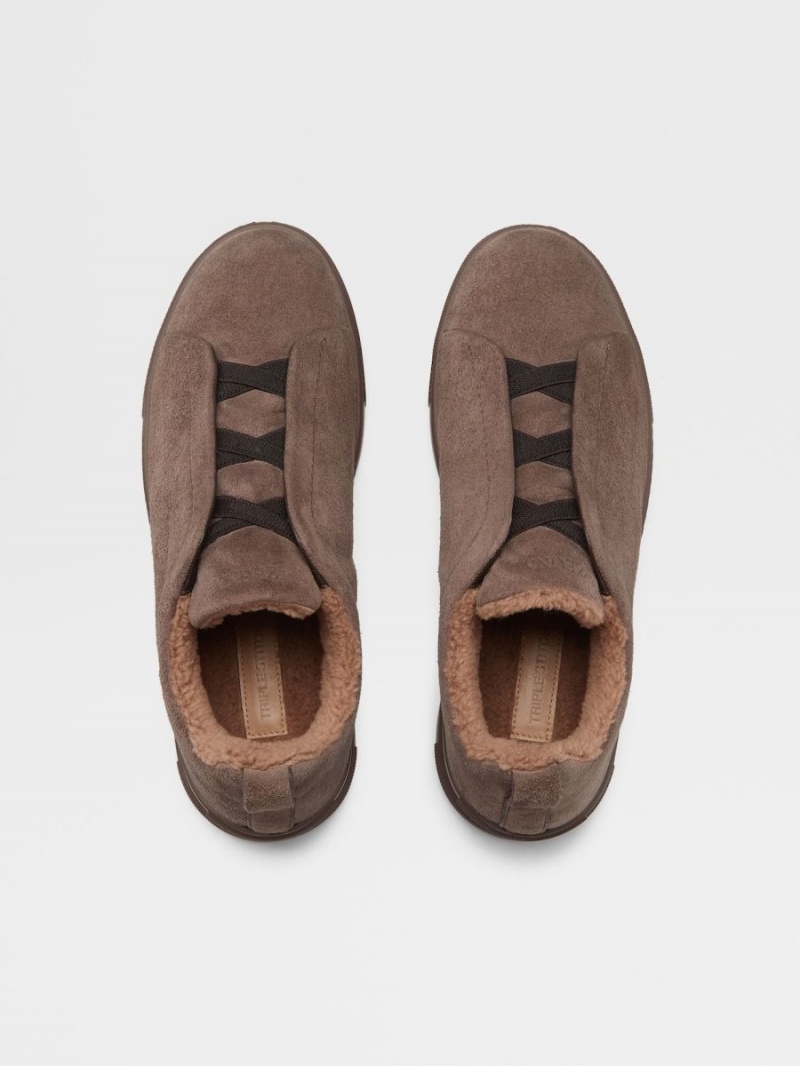 Brown Zegna Leather Triple Stitch Sneakers | IZFKNQA-09