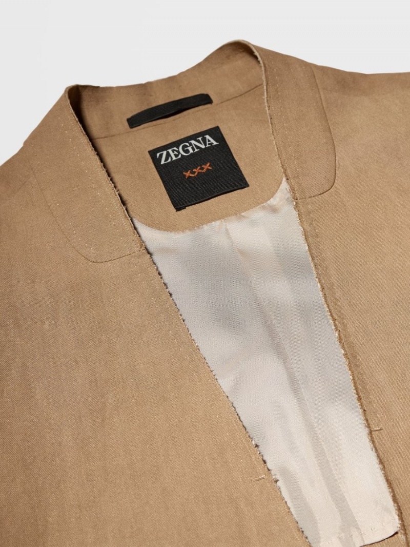 Brown Zegna Pure Linen Fashion Show Jacket | NFVZGAD-37