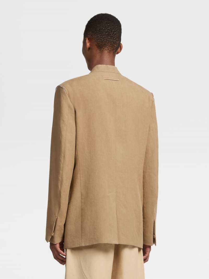 Brown Zegna Pure Linen Fashion Show Jacket | NFVZGAD-37